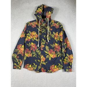 Enguolin Hoodie Floral Button Up Long Sleeve Shirt Size L